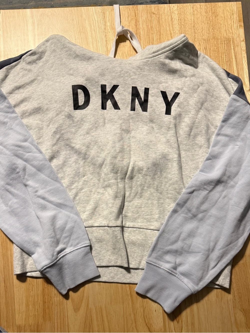 DKNY Light Gray Sweatshirt with Pale Blue Sleeves